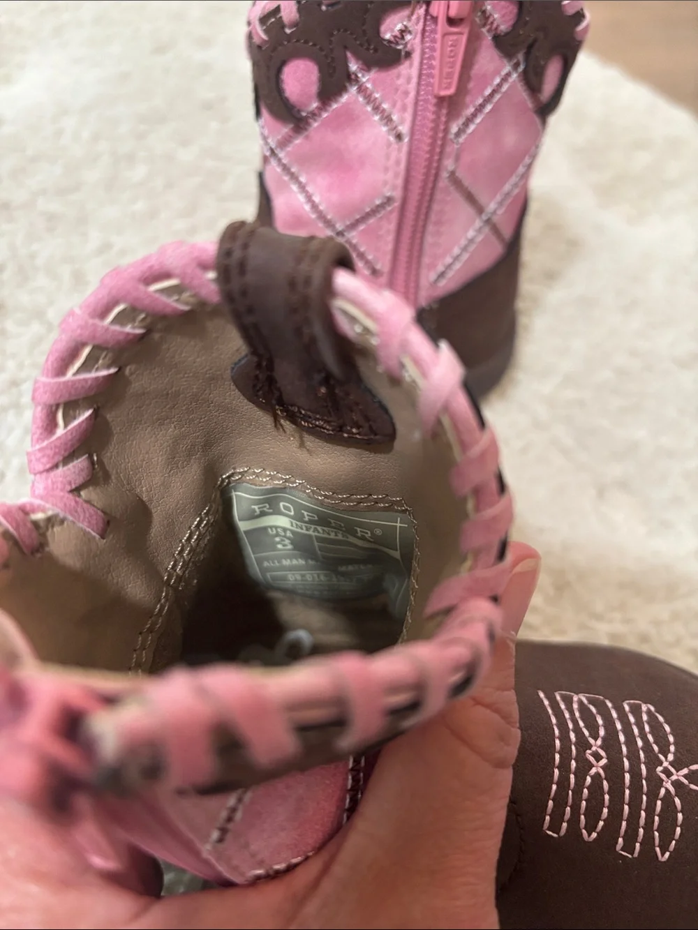 Roper Infant Baby Girls Size 3 Brown Pink Western Cowboy Boots 09-016-1902-2000